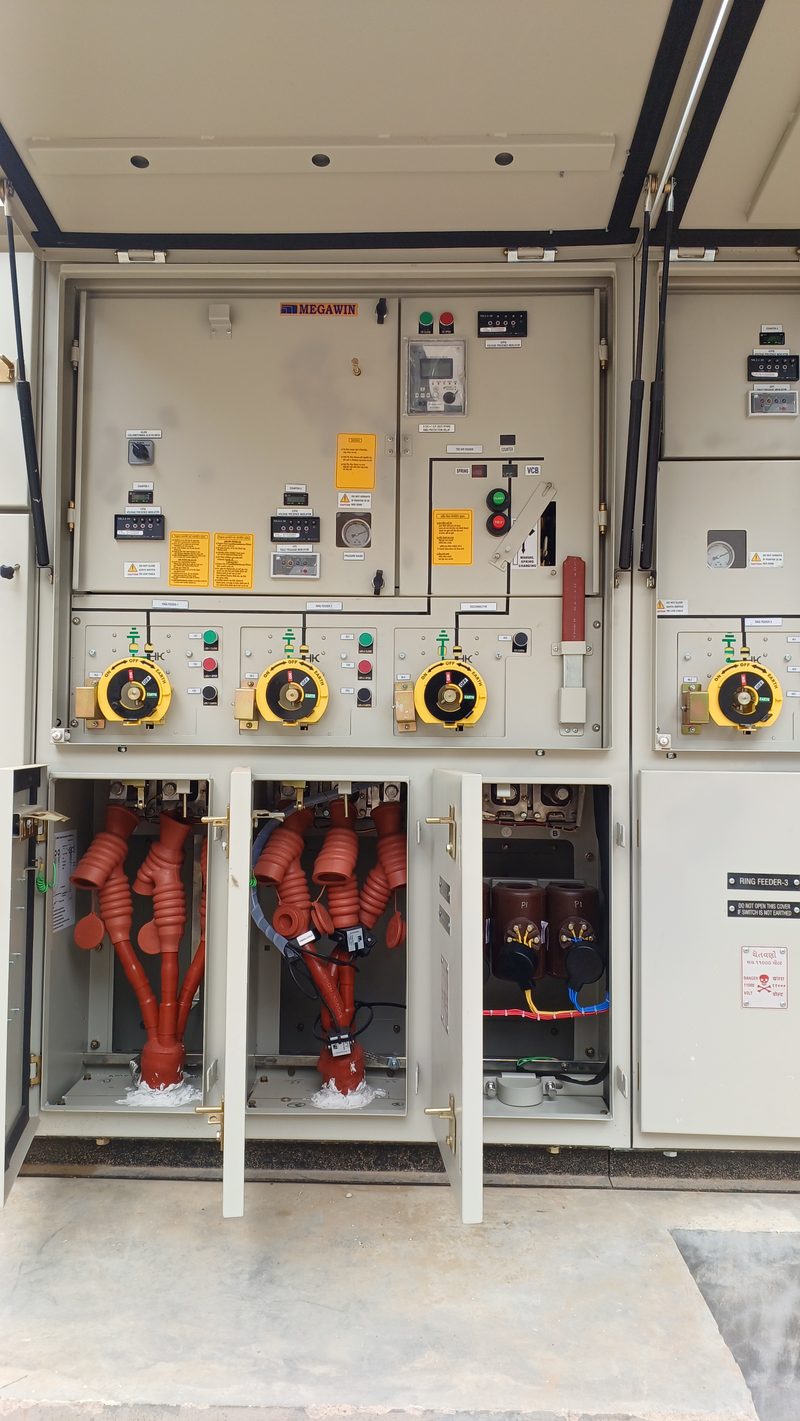 Ring main unit switchgear interior during installation