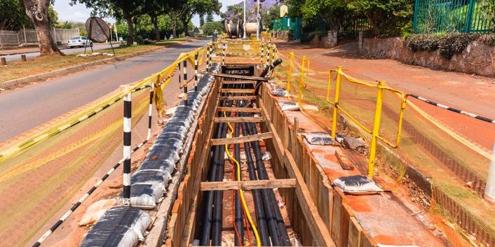 Public utility infrastructure works on a road development project